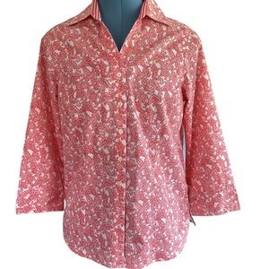 Coral Bay Buttoned 3/4 Sleeved Blouse Paisley Print with Contrasting Trim Size S